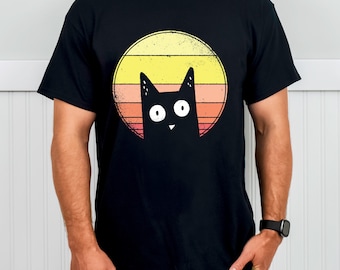 Retro katt-T-shirt, vintage soldesign, S-2XL: olika färger
