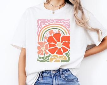 Retro Blooms Shirt, 70s Style, Psychedelic Flowers, Boho Clothes, S-2XL: various colors
