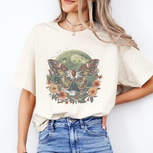 Boho Butterfly Shirt, Botanical Illustration with Moon, Mystical T-Shirt, Dark Academia Style, S-2XL: various colors image 4