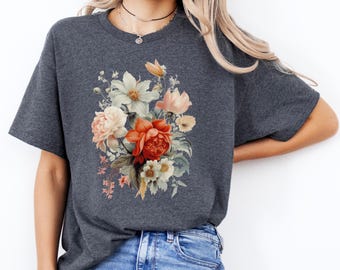 Boho Flower T-Shirt, Romantic Summer Top, Art Lover Gift, S-2XL: verschiedene Farben