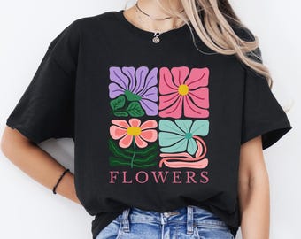 Retro blommig t-shirt, Matisse-stil, S–2XL: olika färger