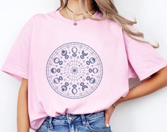Moon Phase T-Shirt, Astrology Design, S-2XL: different colors