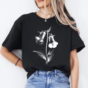 Foxglove T-Shirt, Botanical Illustration, Dark Academia Line Art, S-2XL: various colors
