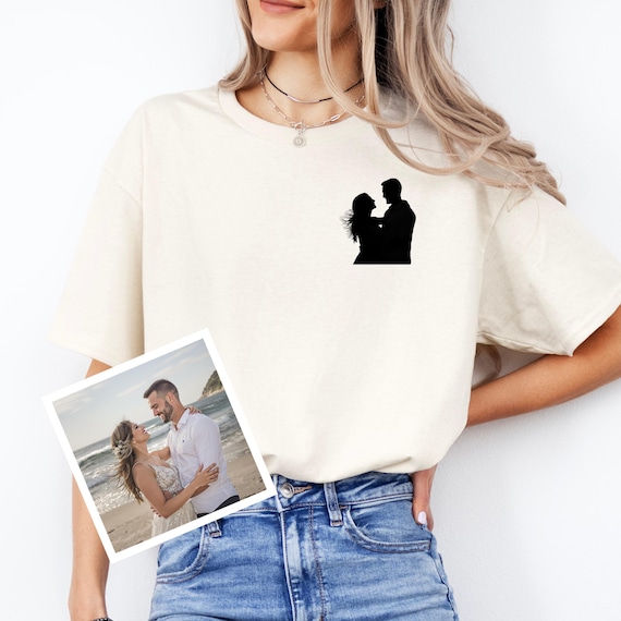 Couple Silhouette T-shirt, Personalized Photo Outline, Romantic