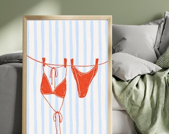 Retro Bikini Wall Art | Playful Summer Vibes Printable Poster | Digital Download