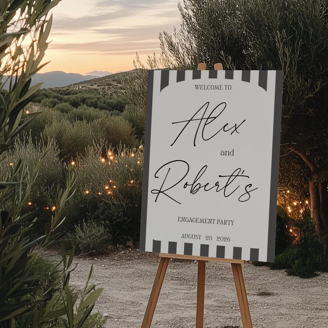 Editable Engagement Party Welcome Sign Template | Modern Striped ...
