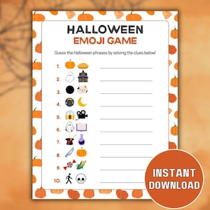 Druckbares Halloween Emoji Spiel, Halloween druckbare Aktivität, Halloween Trivia Spiel für Jugendliche Erwachsene, Halloween Icebreaker Bürospiel