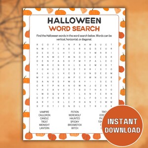Druckbare Halloween Wortsuche, Halloween druckbare Aktivität, Halloween Trivia Spiel für Jugendliche Erwachsene, Halloween Klassenzimmer Spiel