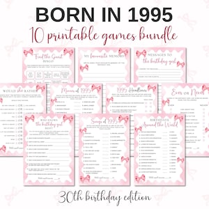 10 Printable Birthday Games For Her, 30th Birthday Games Bundle, Born in 1995 Party Games, Birthday Party Games, Printable Games Bundle
