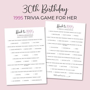 1995 Trivia Game, 30th Birthday Game for Her, Printable 30th Party Game, Born in 1995 Trivia Game, Printable Birthday Game Instant Download