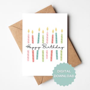 DRUCKBARE Kerze Geburtstagskarte, Einfacher Geburtstag für jedes Alter, Digitale Geburtstagskarte, Digitale Geburtstagskarte für Freunde, Jugendliche, Mitarbeiter