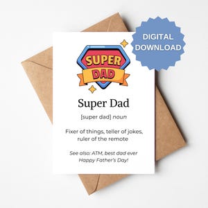 Cartão Super Pai para Imprimir Cartão de Dia dos Pais para Pai de Filho e Filha Cartão Engraçado para Pai Cartão de Feliz Dia dos Pais Cartão Digital para Download