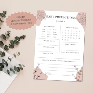 Baby Predictions Card, Baby Shower Game, Printable Baby Shower Game, Advice & Wishes for Parents To Be Baby Predictions Game, Mum to be Game