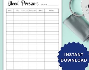Printable Blood Pressure Tracker, Blood Pressure Log PDF, Health Tracker for Home Monitoring, Daily Blood Pressure Chart Download