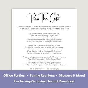 Pass the Gift Game Printable Pass the Prize Icebreaker Game Baby Shower Game Office Party Game Family Reunion Activity Birthday Party Game