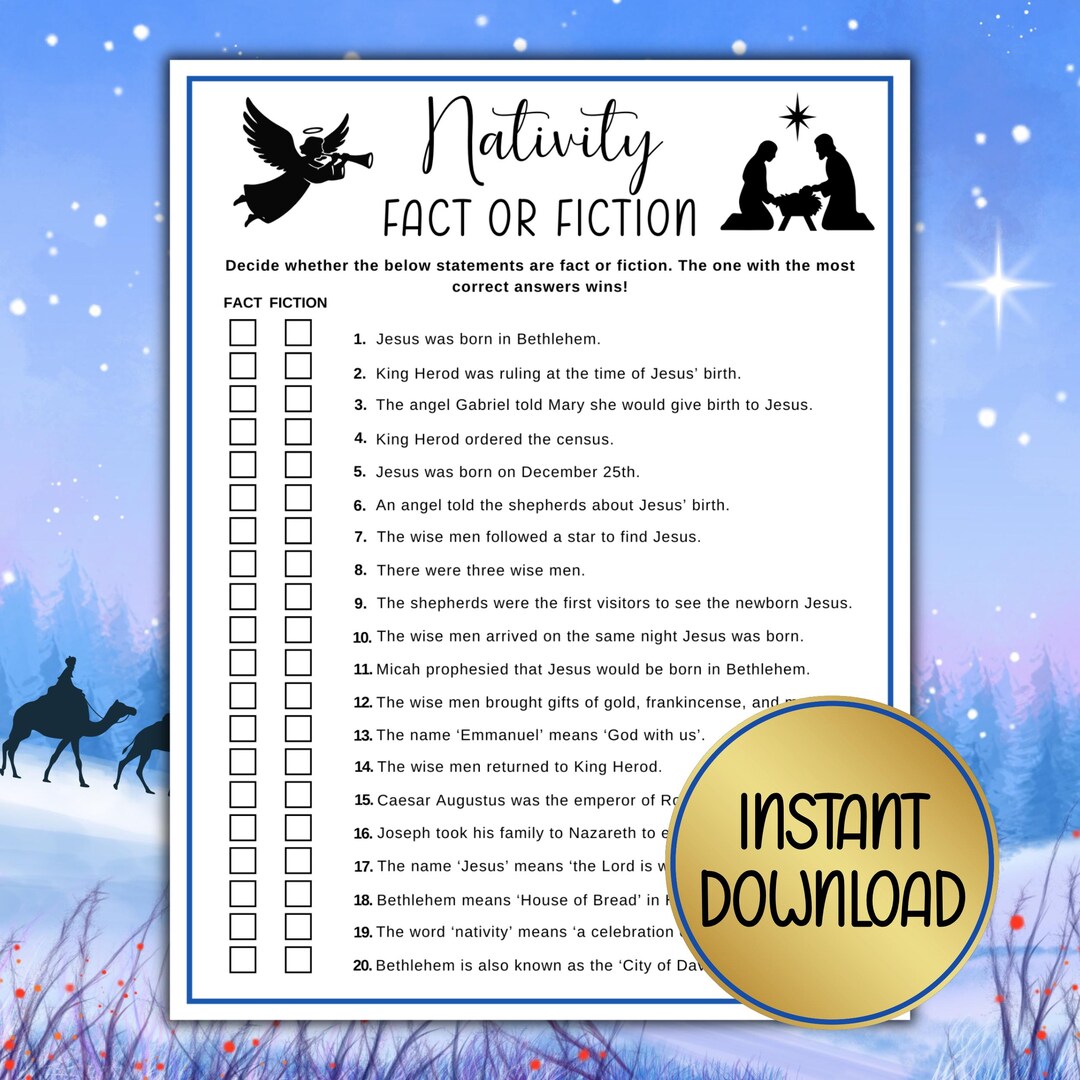 Christmas Bible Trivia Game, Nativity Fact or Fiction Printable ...
