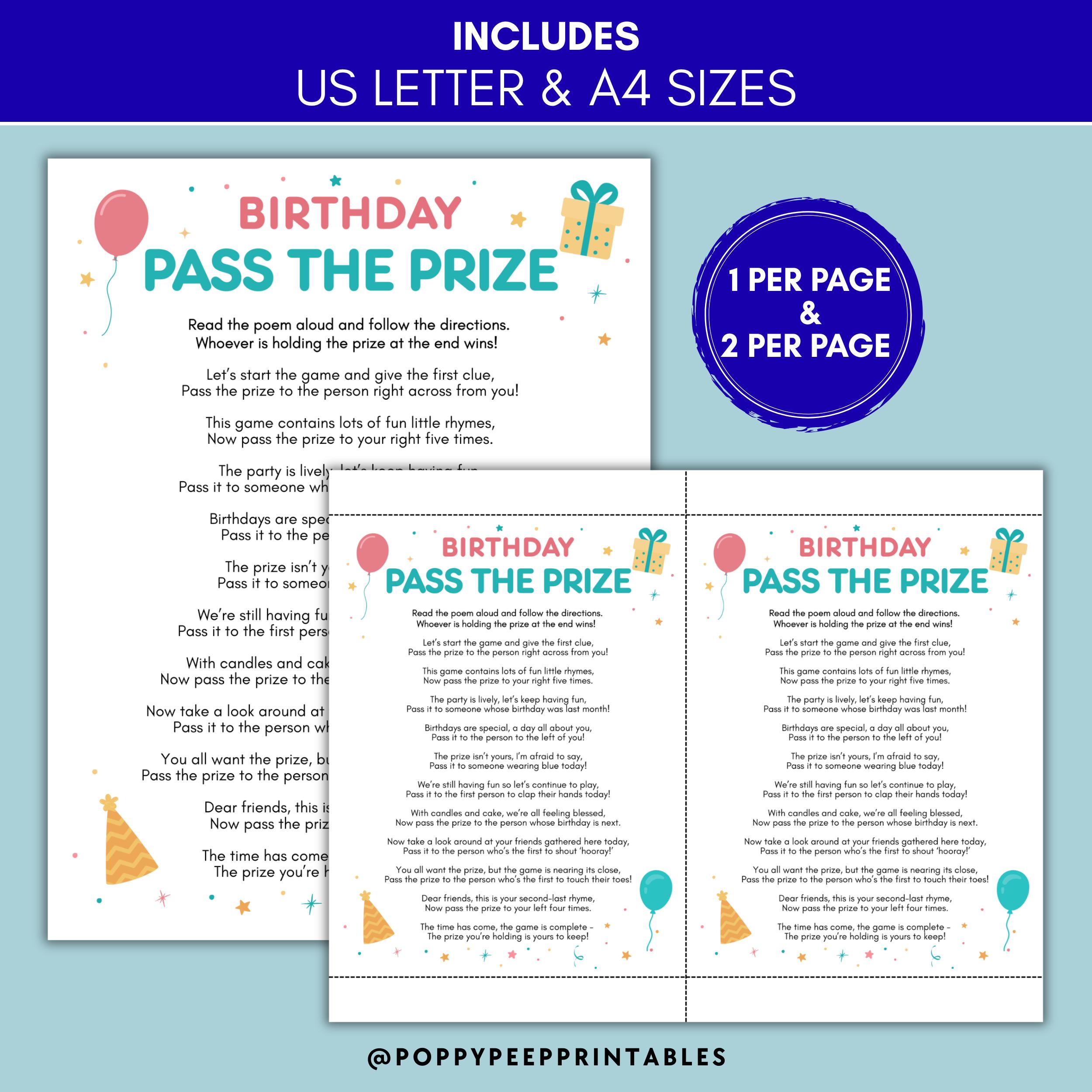 Pass the Prize Game Kids Birthday, Pass the Parcel Game Printable ...