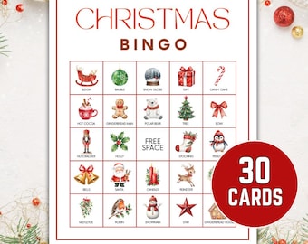 Printable Christmas Bingo Game Bundle, 30 Bingo Cards Game, Party Game Activity for Kids, Kids Christmas Activity for Classrooms, Download