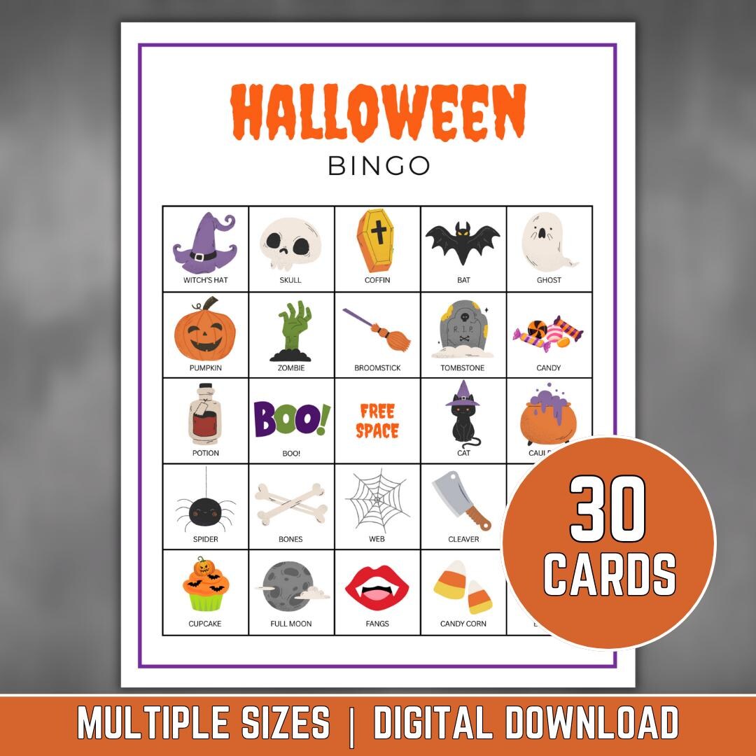 Printable Halloween Bingo Game Bundle, 30 Bingo Cards Game, Party Game ...
