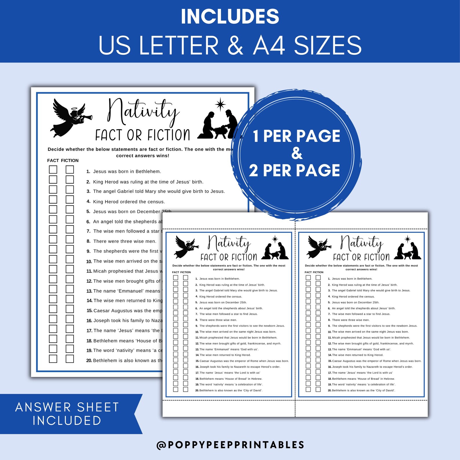 Christmas Bible Trivia Game, Nativity Fact or Fiction Printable ...