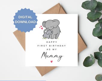 Cartão de aniversário para imprimir para nova mamãe, Feliz primeiro aniversário como minha mamãe, Cartão de aniversário digital para nova mamãe, Cartão de aniversário do bebê