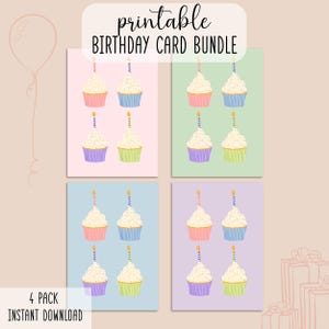 Printable Birthday Card Bundle, Digital Birthday Card Pack, 4 Pack of Birthday Cards, Digital Birthday Cards, Greeting Card Set,Birthday Set