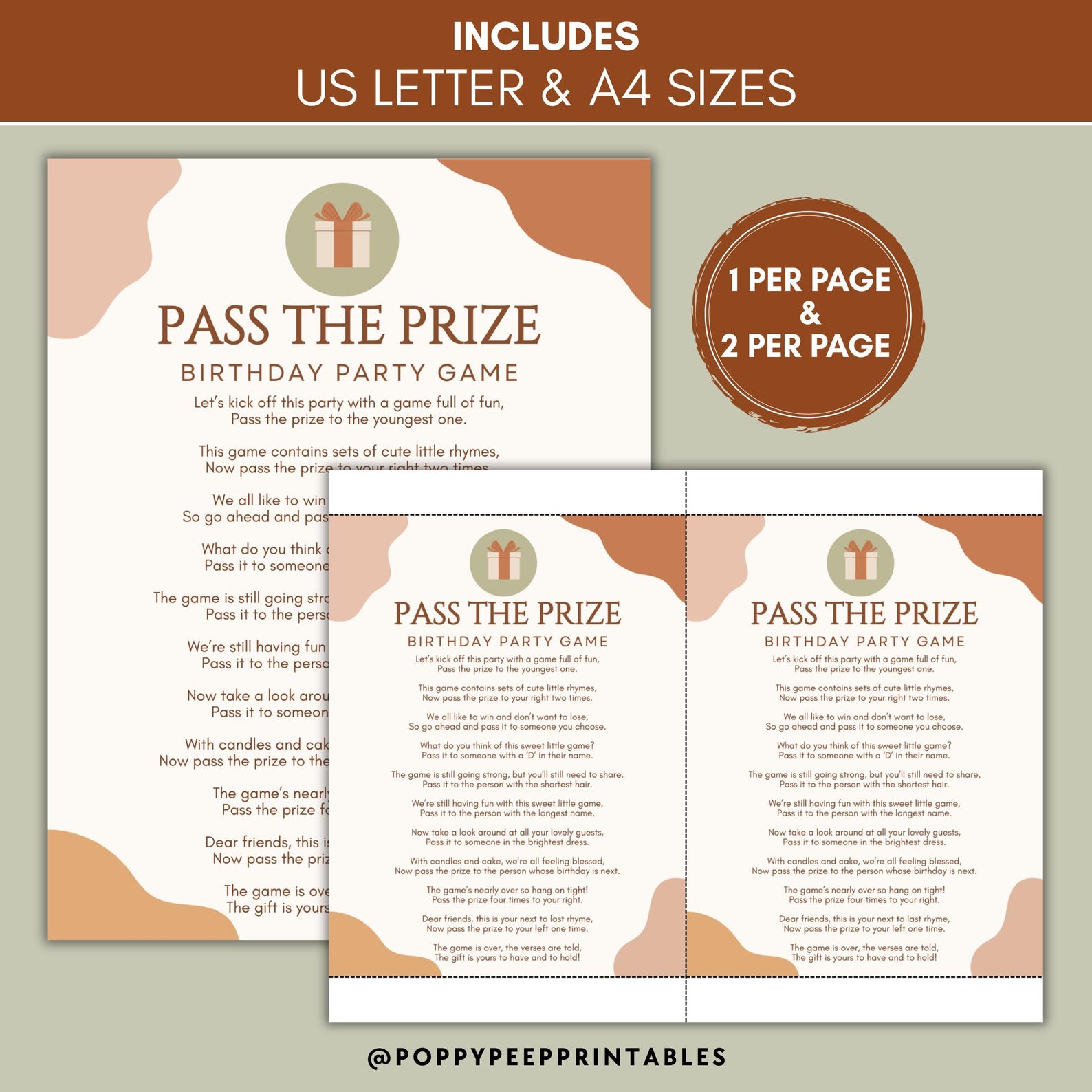 Birthday Pass the Prize Game Printable, Rhyming Party Game for Adults ...