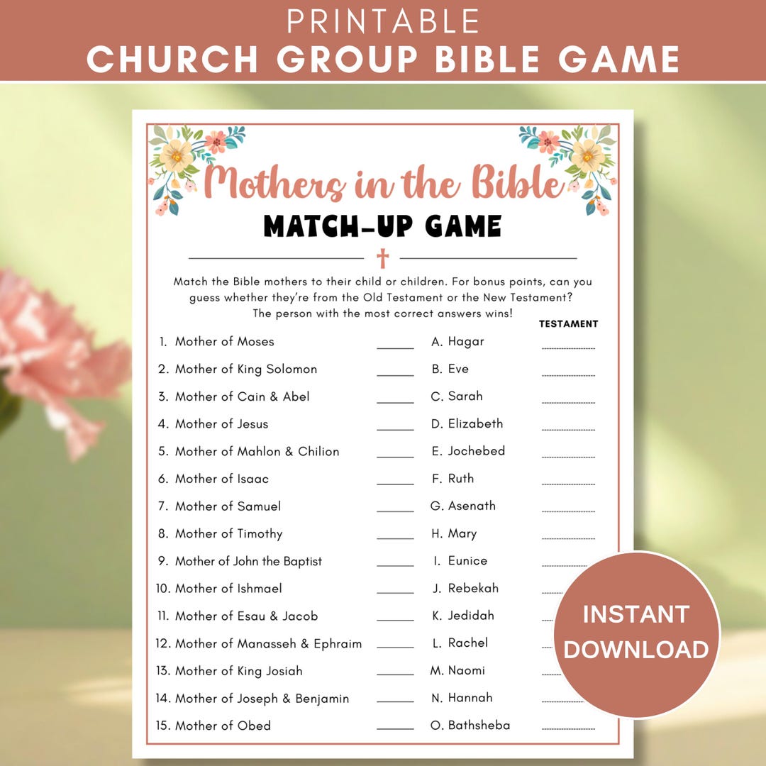 Mothers in the Bible Match-up Game, Printable Christian Mother's Day ...