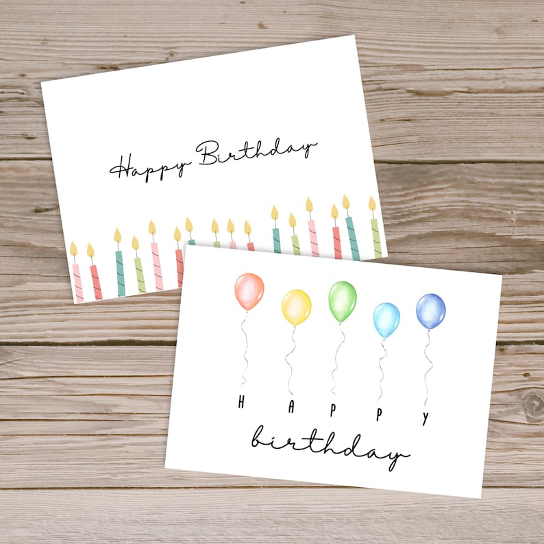 Pacote de Cartões de Aniversário para Imprimir, Pacote de Cartões de Aniversário Digitais, Pacote com 4 Cartões de Aniversário, Cartões de Aniversário Digitais, Conjunto de Cartões de Felicitações, Conjunto de Aniversário imagem 4