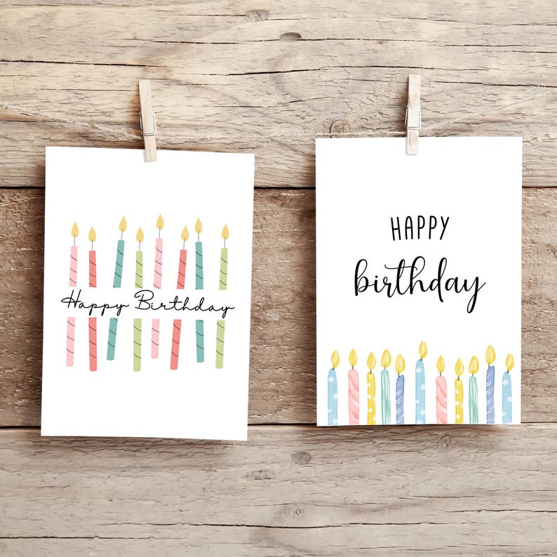 Pacote de Cartões de Aniversário para Imprimir, Pacote de Cartões de Aniversário Digitais, Pacote com 4 Cartões de Aniversário, Cartões de Aniversário Digitais, Conjunto de Cartões de Felicitações, Conjunto de Aniversário imagem 3