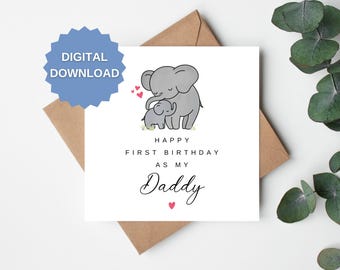Cartão de aniversário para imprimir para o novo papai, Feliz primeiro aniversário como meu papai, Cartão de aniversário digital para o novo papai, Cartão de aniversário do bebê