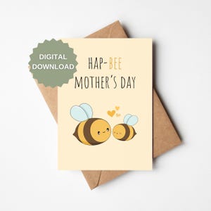 Afdrukbare Hap-Bee-moederdagkaart, digitale Moederdagkaart, Happy Mother's Day-kaart, afdrukbare woordspelingkaart voor moeder, afdrukbare moederkaart