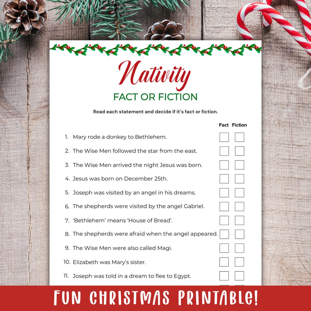 Printable Nativity Fact or Fiction Game, Bible Christmas Activity ...