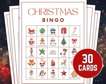 Printable Christmas Bingo Game Bundle, 30 Bingo Cards Game, Party Game Activity for Kids, Kids Christmas Activity for Classrooms, Download
