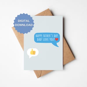 Divertente biglietto d'auguri stampabile per la festa del papà da parte di figlio e figlia, biglietto d'auguri divertente per papà, biglietto d'auguri per la festa del papà con pollice in su, biglietto digitale scaricabile