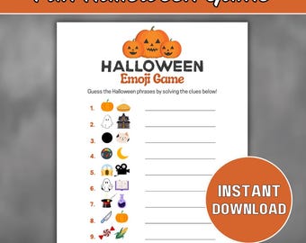 Printable Halloween Emoji Game, Halloween Printable Activity, Halloween Trivia Game for Teens Adults, Halloween Icebreaker Office Game
