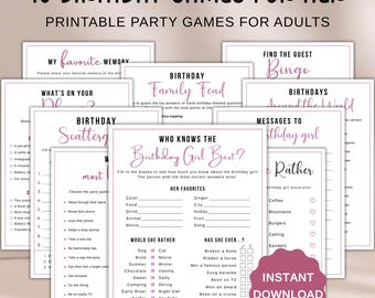 Birthday Games for Her Bundle, Adult Birthday Party Games Printable, Girls Night Games, Who Knows The Birthday Girl, 10 Fun Party Games