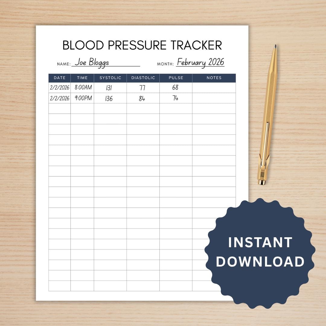Printable Blood Pressure Tracker, Blood Pressure Log PDF, Health ...