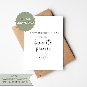 Cartão de Dia das Mães para Imprimir para Pessoa Favorita, Cartão Digital para Dia das Mães, Cartão de Feliz Dia das Mães, Cartão de Dia das Mães para Esposa, Cartão Digital para Esposa