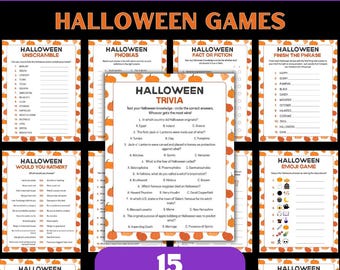 Printable Halloween Party Game Bundle, Halloween Printable Activities, Halloween Games for Teens Adults, 15 Spooky Games for Kids