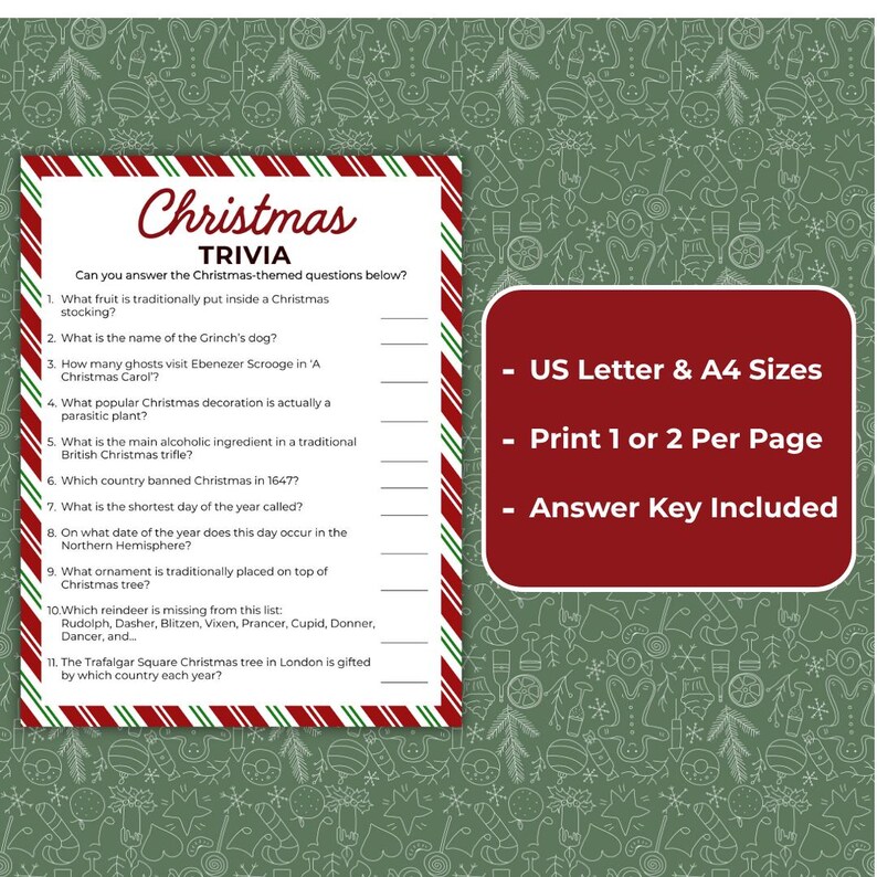 Christmas Trivia Game Printable, Q&A Christmas Quiz, Holiday Party Game ...