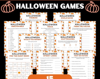 Printable Halloween Party Game Bundle, Halloween Printable Activities, Halloween Games for Teens Adults, 15 Spooky Kids Games