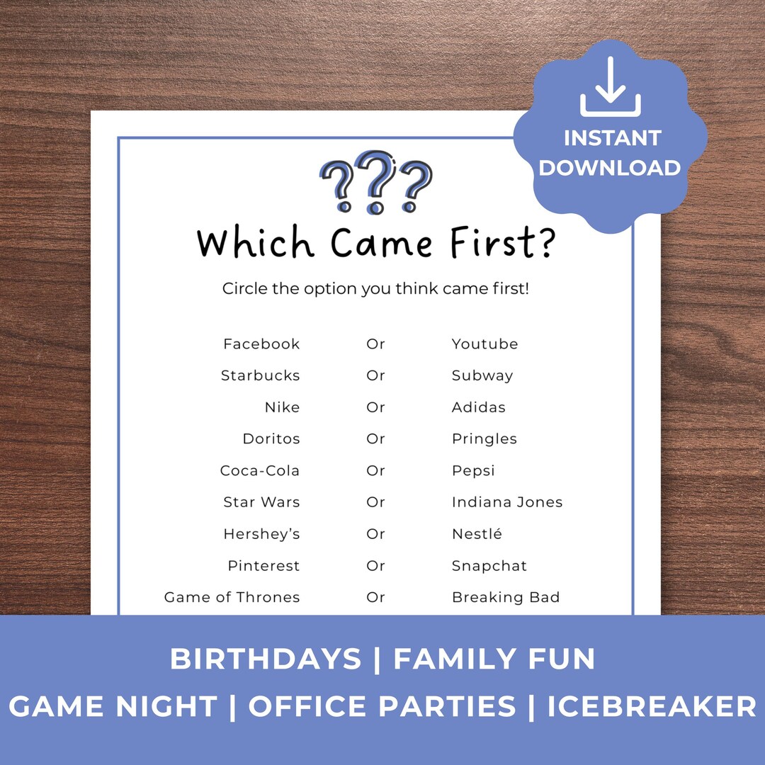 Which Came First Trivia Game, Printable Trivia Game Quiz, Icebreaker ...