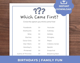Which Came First Trivia Game, Printable Trivia Game Quiz, Icebreaker Game Printable Party Game for Kids & Adults, Office Party Game