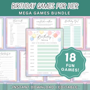 18 Birthday Games for Her Bundle, Printable Party Game Bundle, Editable Birthday Party Activities, Instant Download, Birthday Games Women