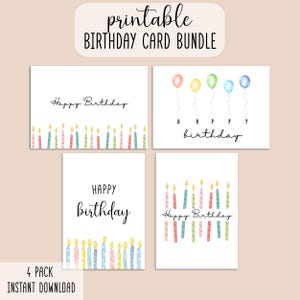 Druckbare Geburtstagskarte Bundle, digitale Geburtstagskarte Paket, 4er-Pack Geburtstagskarten, digitale Geburtstagskarten, Grußkartenset, Geburtstagsset