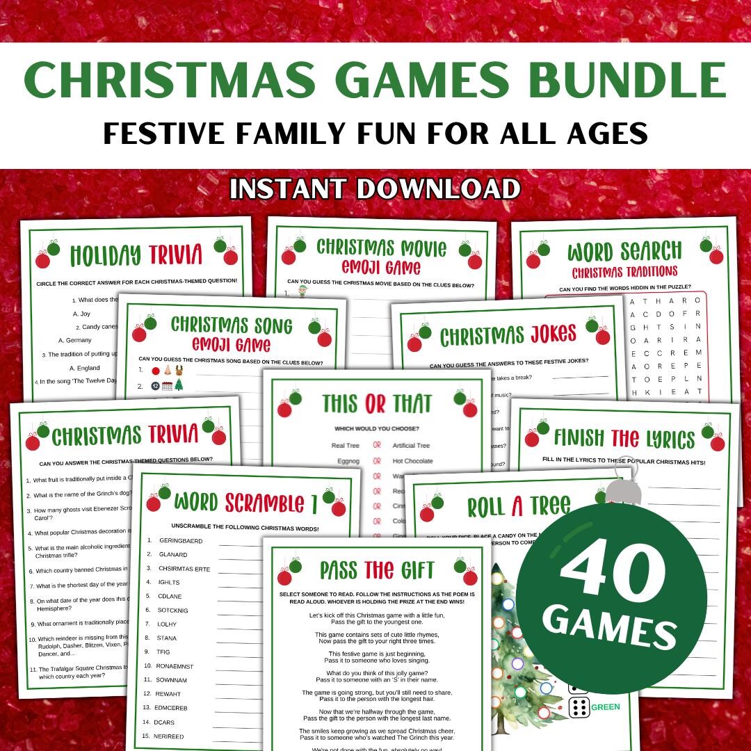 40 Christmas Party Games Printable Bundle, Office and Family Holiday ...