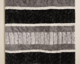 Strip Quilt, Minky Blanket, lined with Warm Cotton Batting, Reversable, 58"x70"