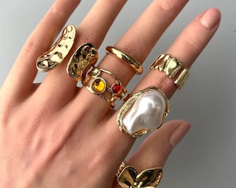Vintage Ring Set - Stackable Rings - 6 Piece Ring Set - Boho Rings - Knuckle Rings - Handmade Rings - Gold or Silver - Gift for Her -