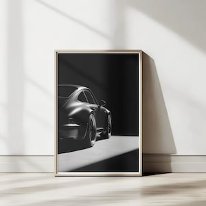 Digital art print of a racing Porsche | Porsche Poster | Hypebeast wall decor | automotive wall art | Porsche 911 poster black and white